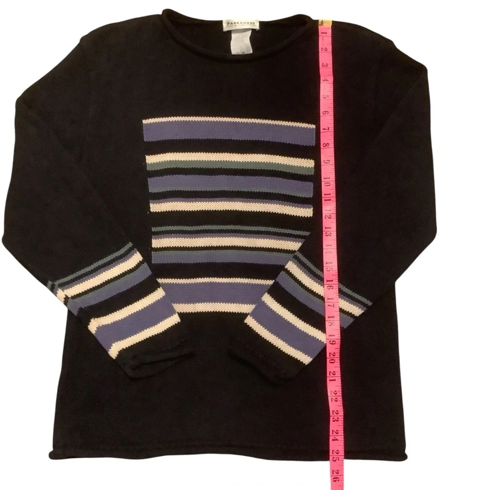 PARKHURST DARK BLUE STRIPED LONG SLEEVE KNIT SWEATER/ Size M - Picture 10 of 13